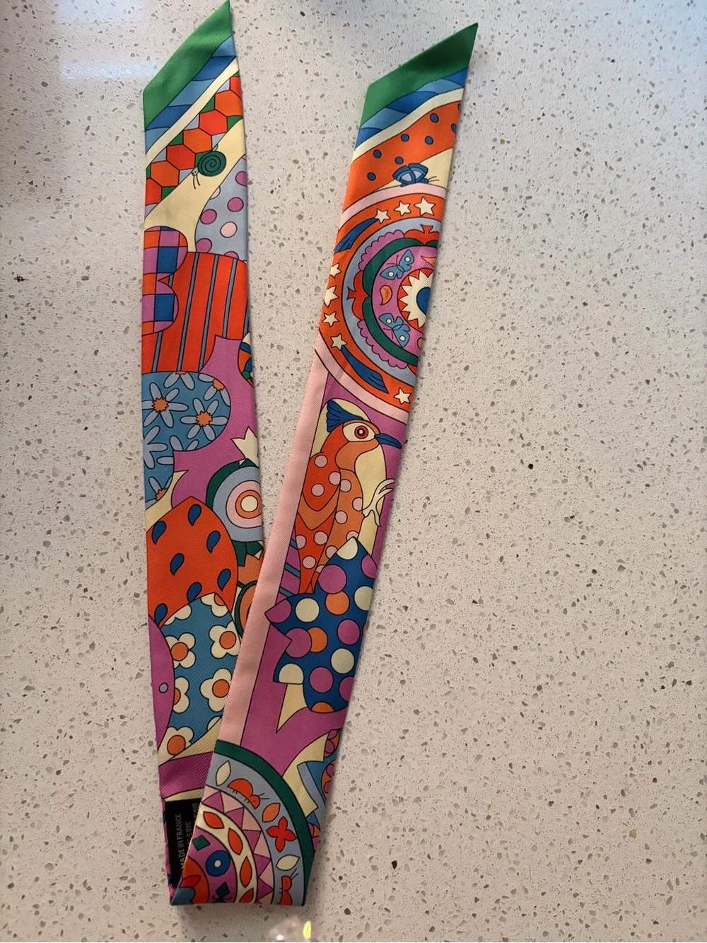 Hermes Authentic Colorful Geometric & Motif Silk Twilly -